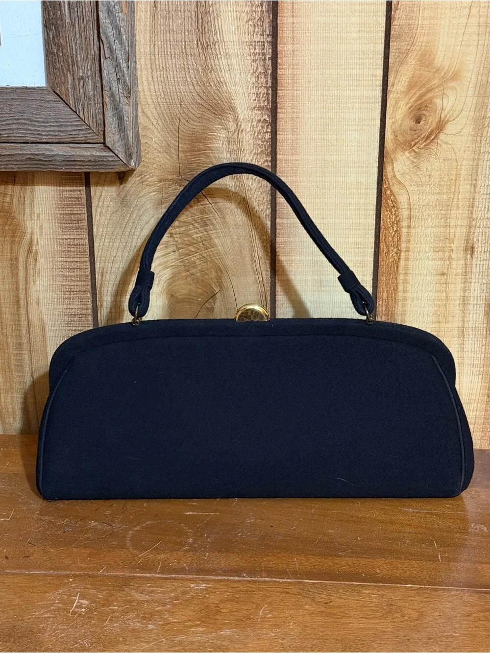 Classic vintage Black Top-Handle Felt Women's Bag